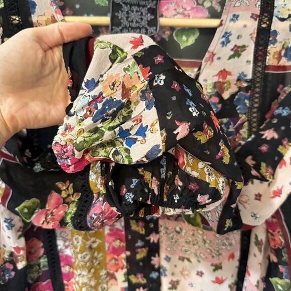 Johnny Was Jade Roswell Pieced Blouse Pink Black Lace Patchwork Floral Top S - Picture 4 of 9